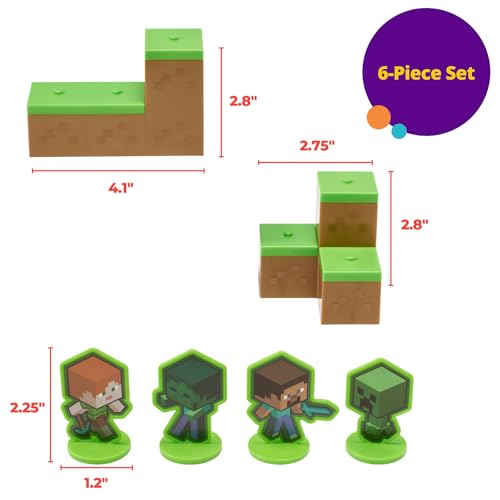 DecoSet Minecraft Mobs Beware Cake Topper – 6-Piece Stackable Blocks with Alex, Steve, and Mobs