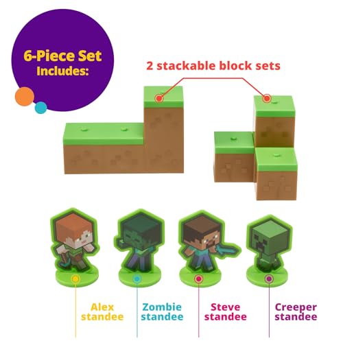 DecoSet Minecraft Mobs Beware Cake Topper – 6-Piece Stackable Blocks with Alex, Steve, and Mobs