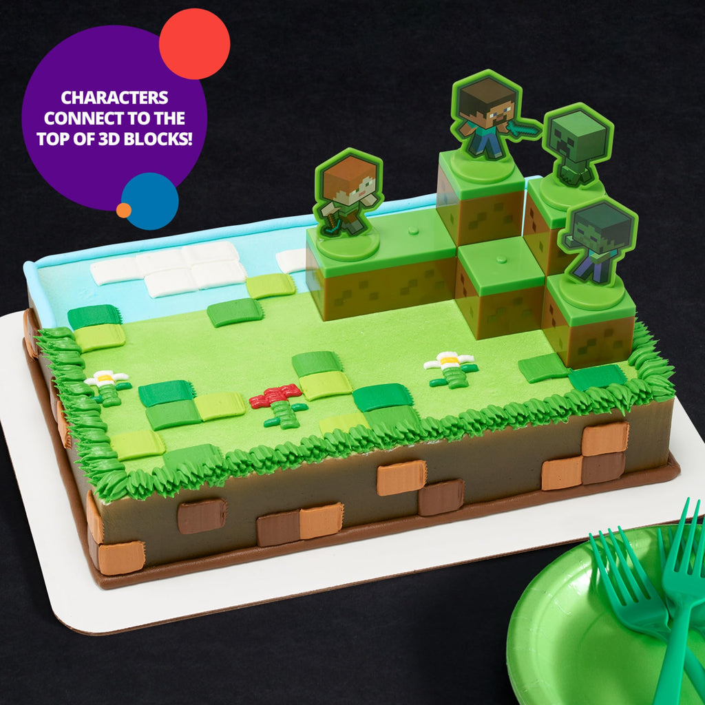 DecoSet Minecraft Mobs Beware Cake Topper – 6-Piece Stackable Blocks with Alex, Steve, and Mobs