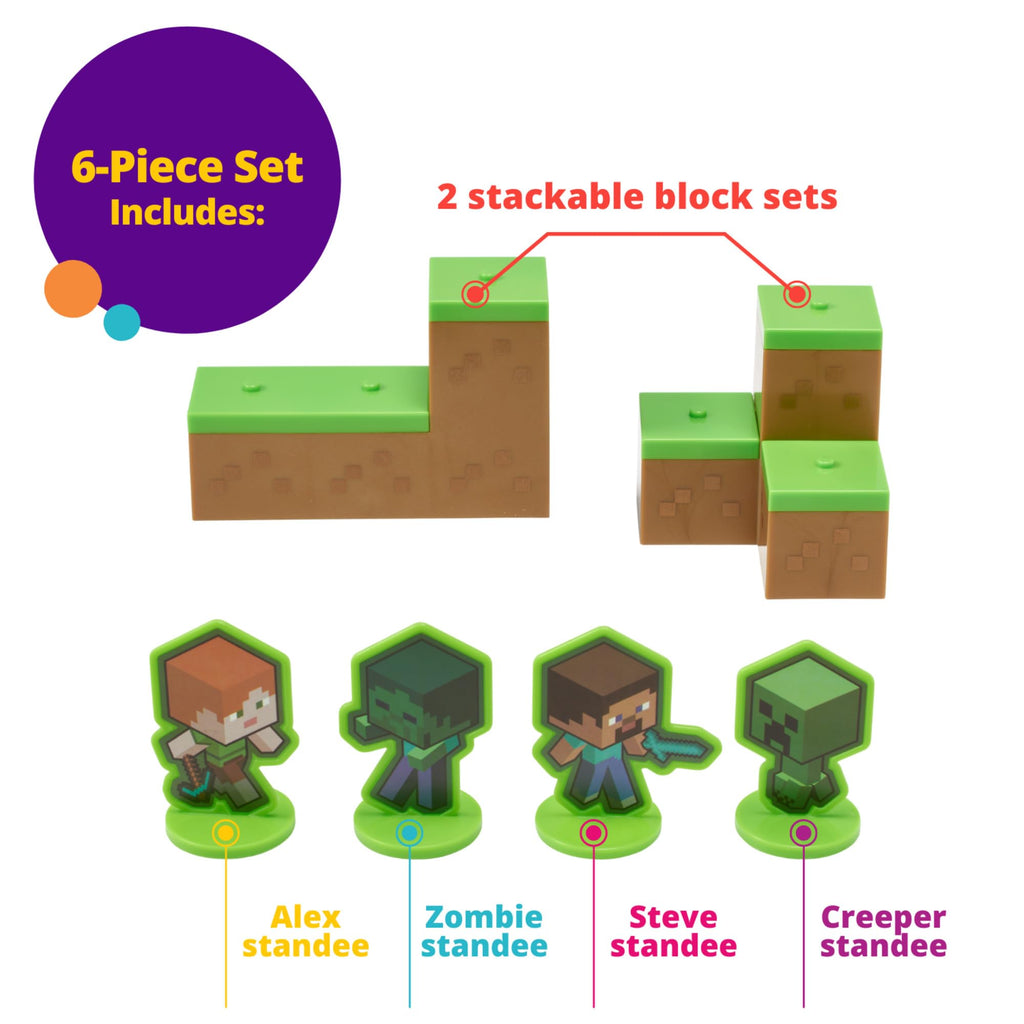 DecoSet Minecraft Mobs Beware Cake Topper – 6-Piece Stackable Blocks with Alex, Steve, and Mobs