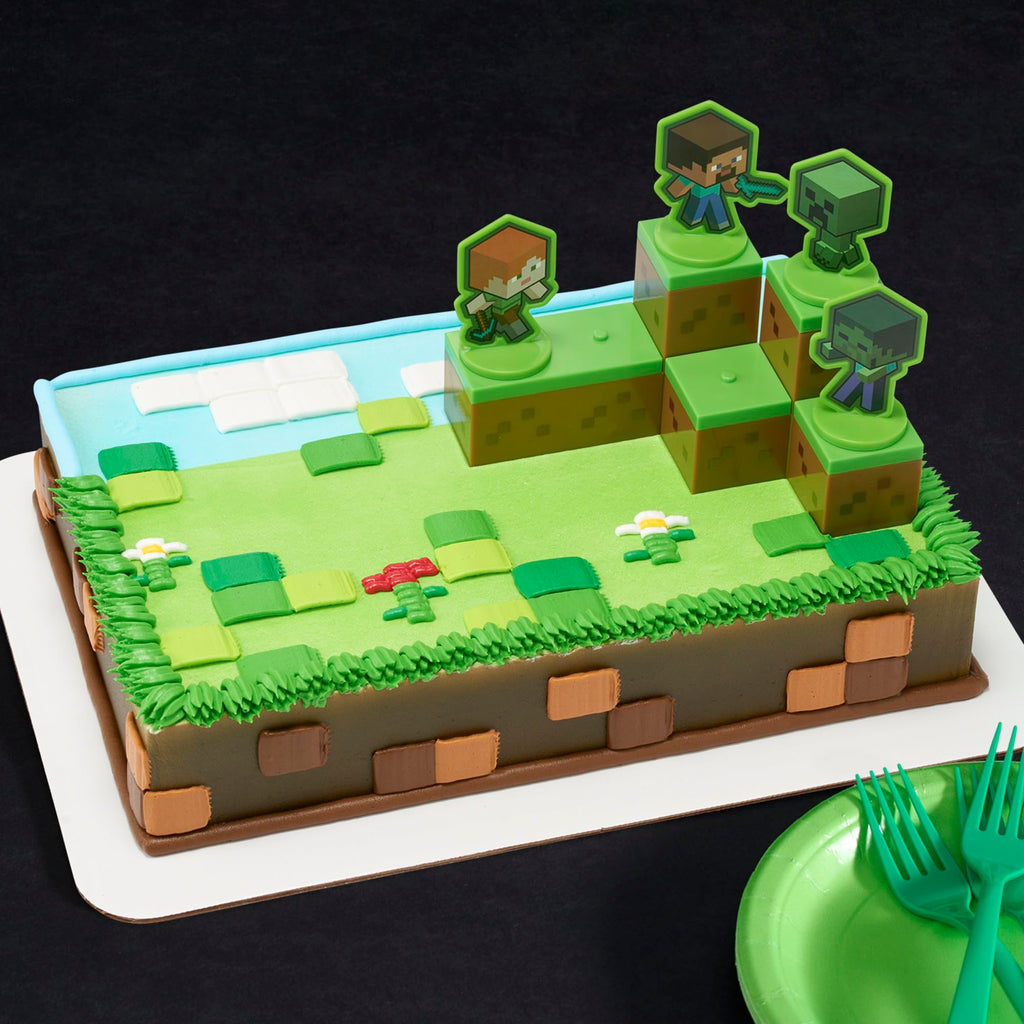 DecoSet Minecraft Mobs Beware Cake Topper – 6-Piece Stackable Blocks with Alex, Steve, and Mobs