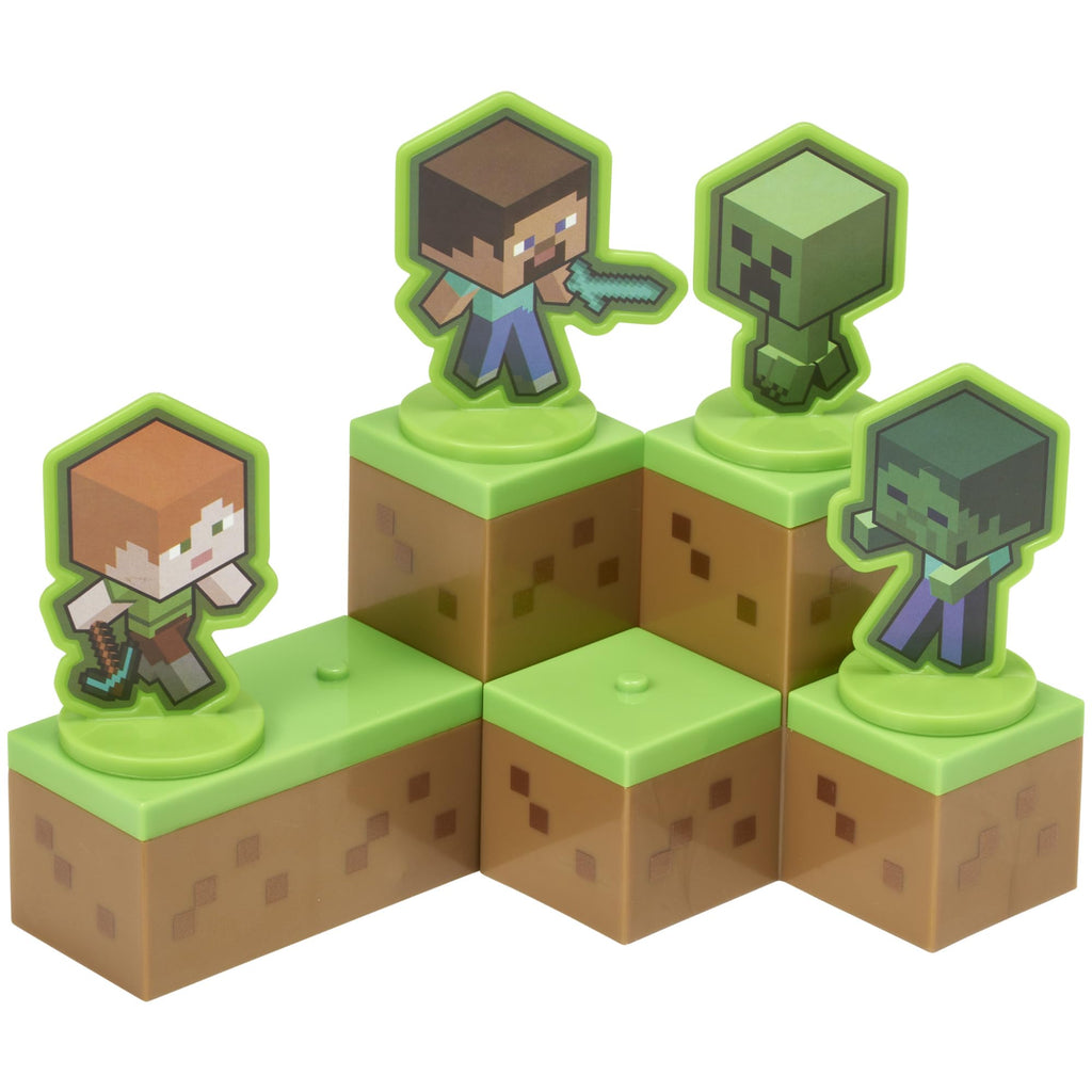 DecoSet Minecraft Mobs Beware Cake Topper – 6-Piece Stackable Blocks with Alex, Steve, and Mobs