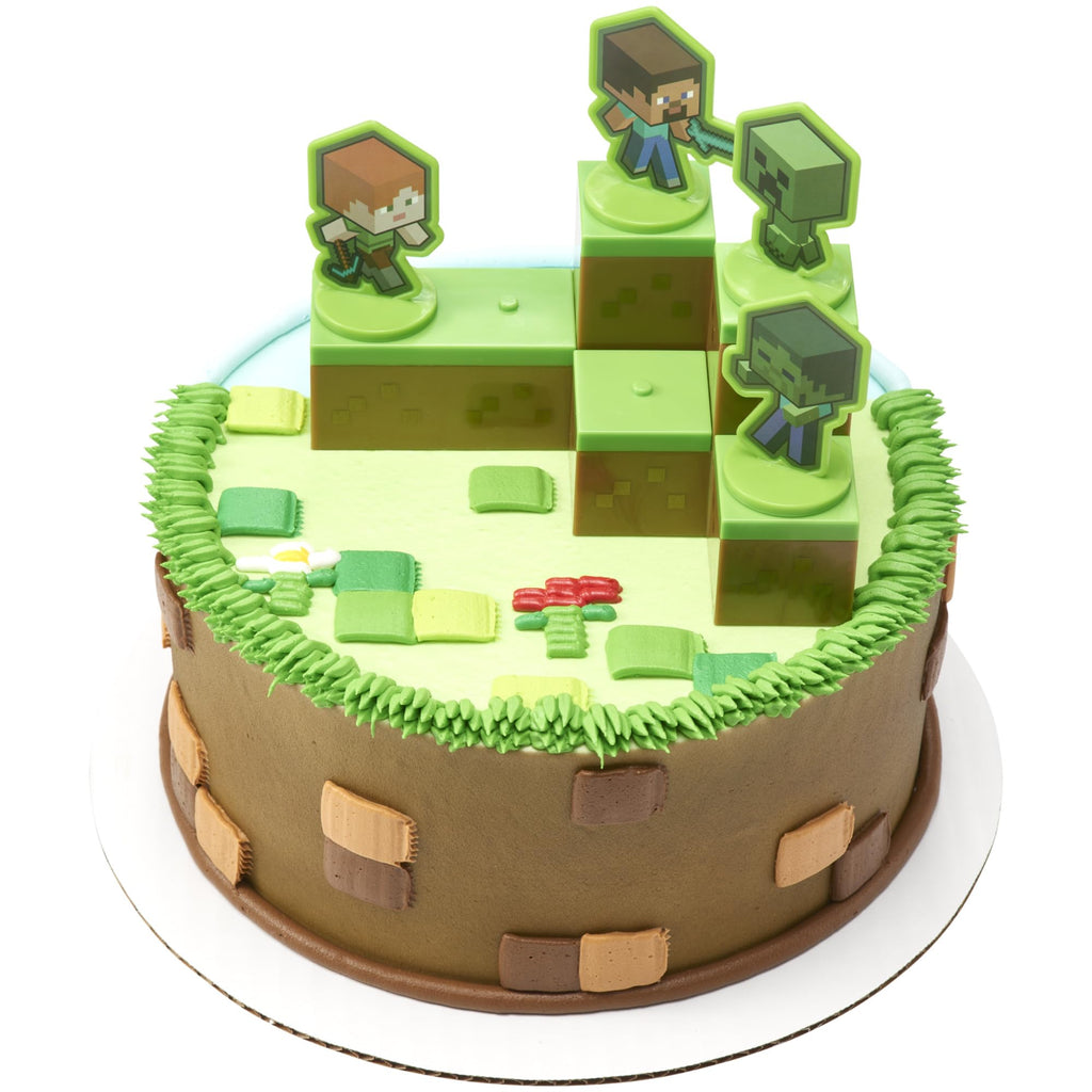 DecoSet Minecraft Mobs Beware Cake Topper – 6-Piece Stackable Blocks with Alex, Steve, and Mobs
