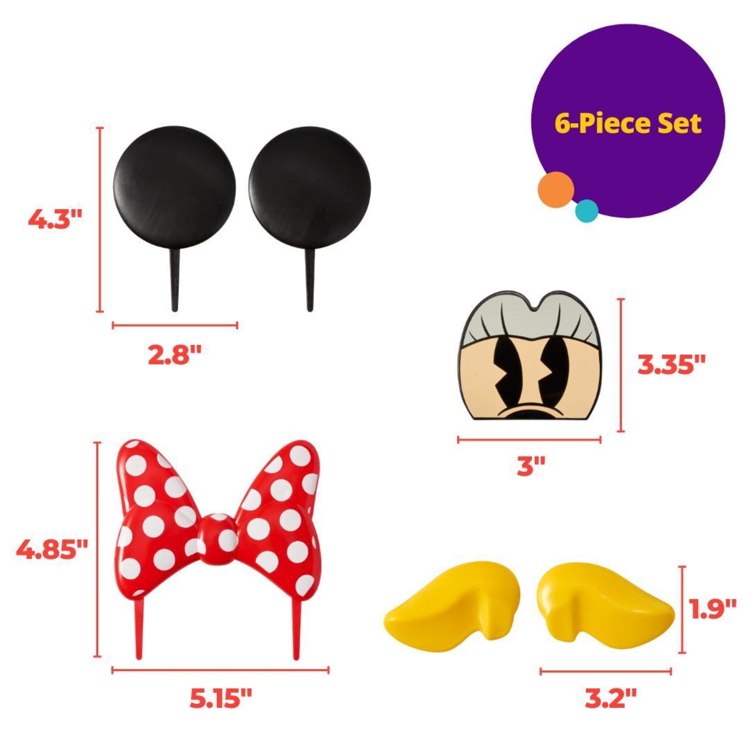 Decoset Minnie Mouse Cake Topper - 6-Piece Reusable Plastic Decoration by DecoPac