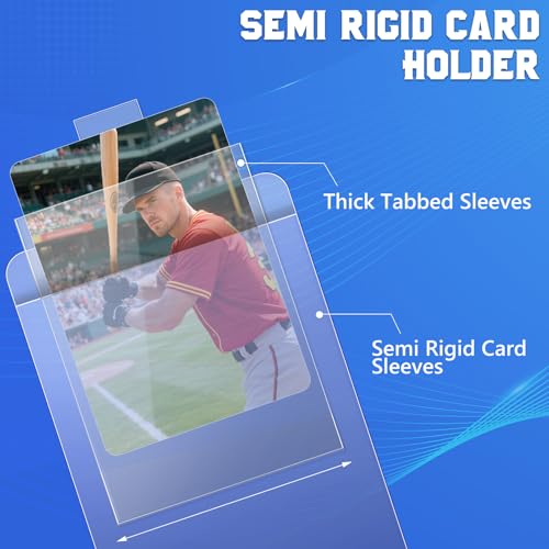DEDC 100 Pack Clear Card Sleeves: 50 Semi-Rigid Holders + 50 Tabbed Soft Sleeves for Trading Cards