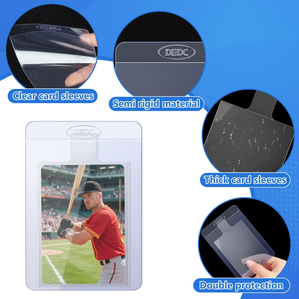 DEDC 100 Pack Clear Card Sleeves: 50 Semi-Rigid Holders + 50 Tabbed Soft Sleeves for Trading Cards