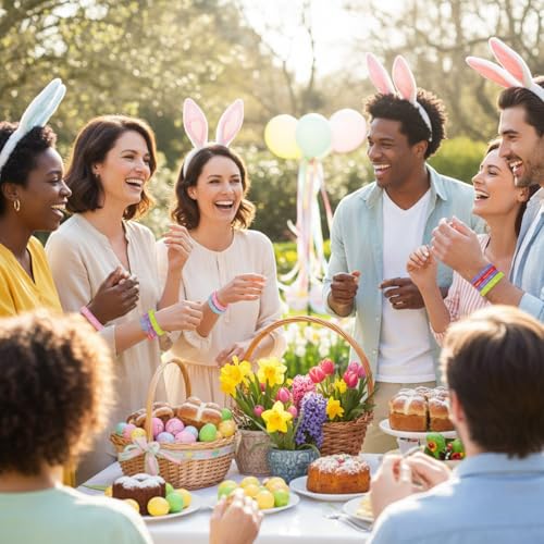 Deekin 36 Pcs He Is Risen Silicone Bracelets Bulk - Easter Basket Stuffers Religious Cross Wristbands for Church Events