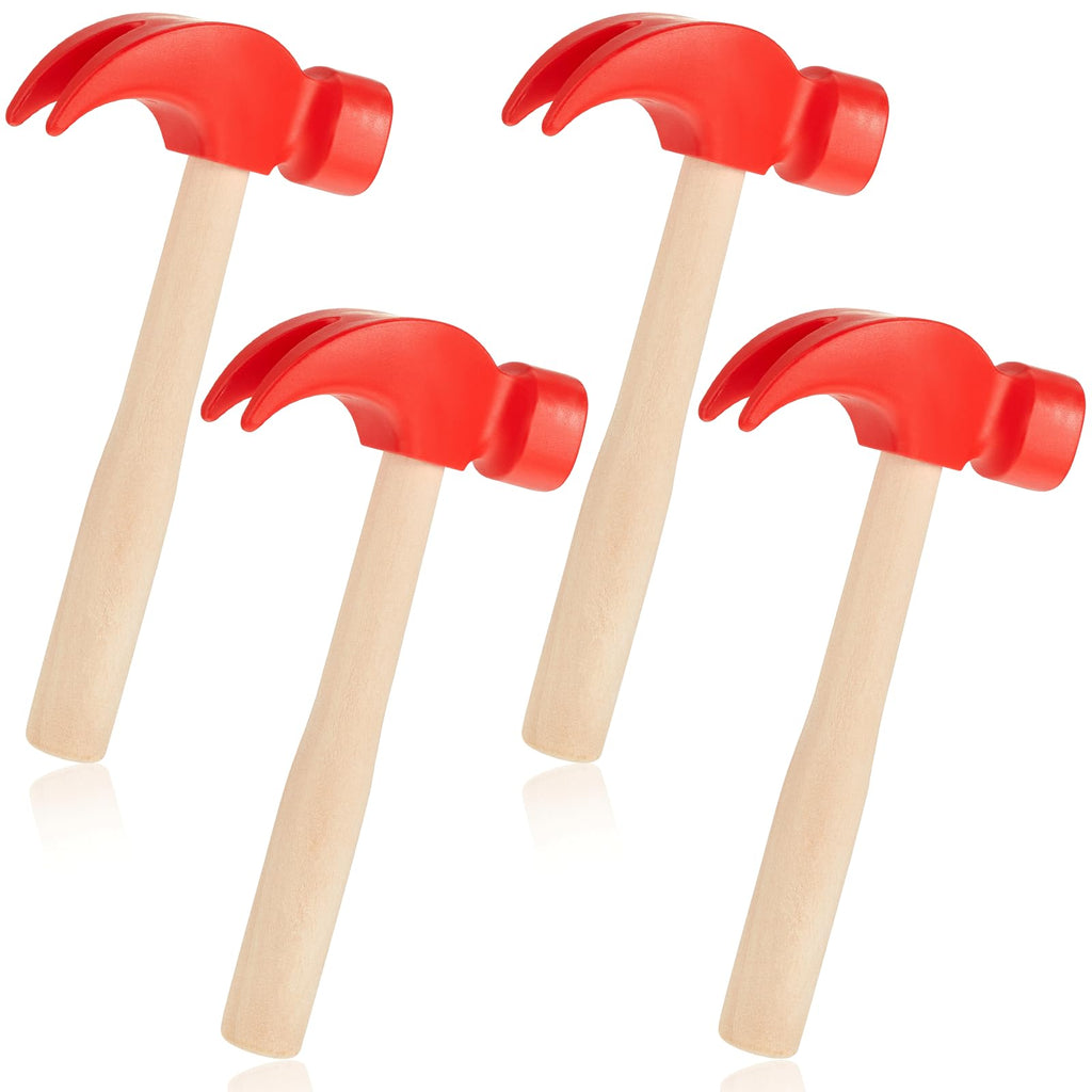 Deekin 4-Pack Toy Hammer Set – Red Plastic Head with Wooden Handle, 6.5 Inch Pretend Play Tools for Teens, Educational Gift for Birthday Parties