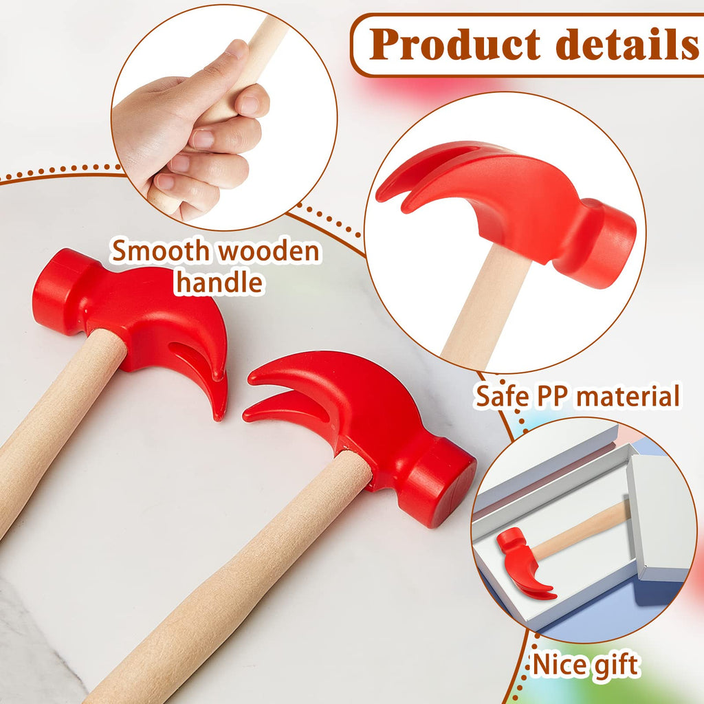 Deekin 4-Pack Toy Hammer Set – Red Plastic Head with Wooden Handle, 6.5 Inch Pretend Play Tools for Teens, Educational Gift for Birthday Parties
