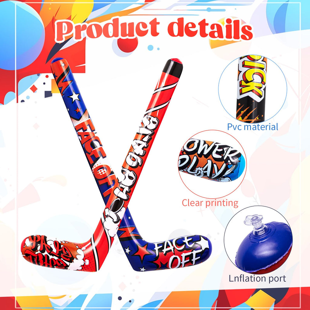 Deekin Set of 4 Inflatable Hockey Sticks – 32 Inch Party Favors for Sports Birthdays