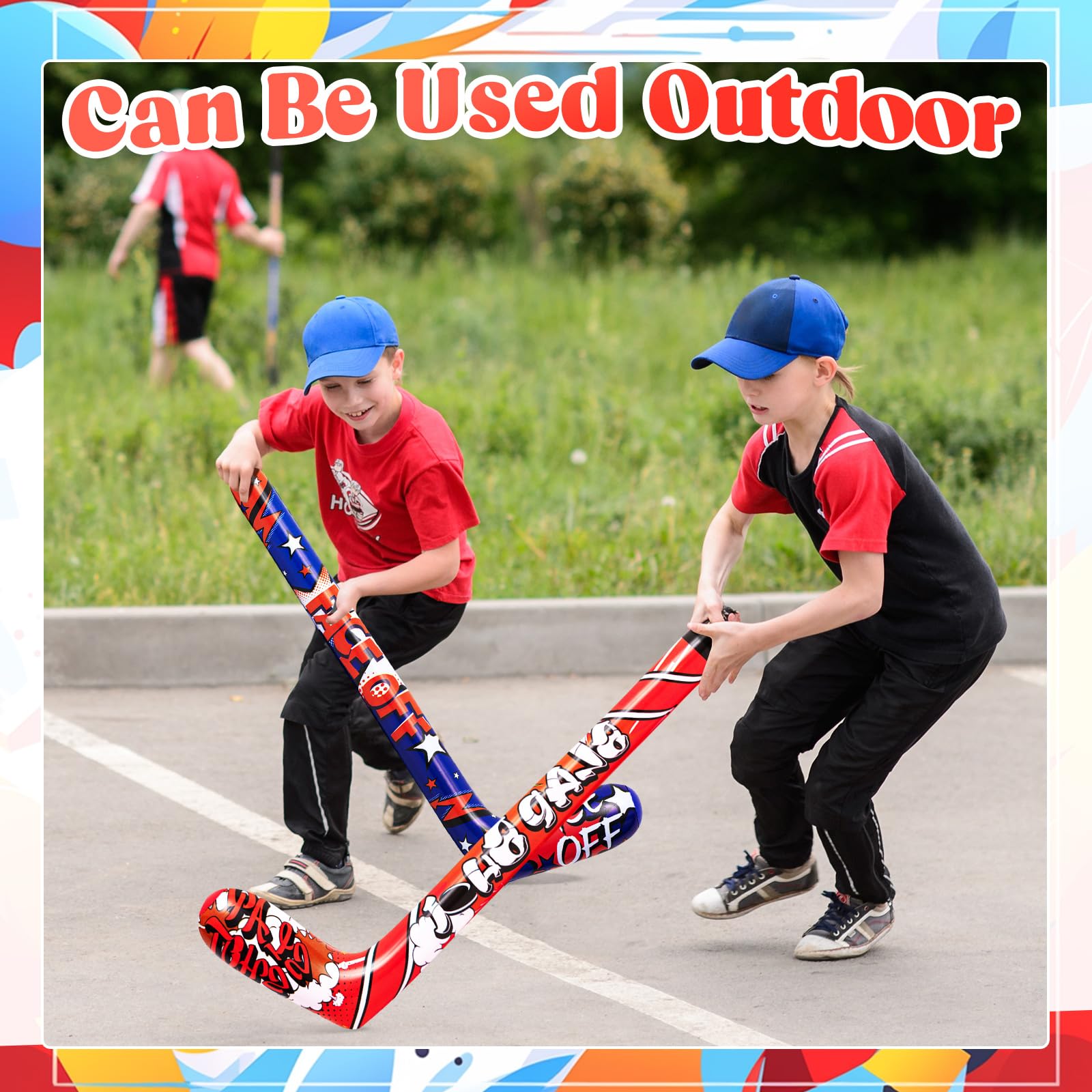 Deekin Set of 4 Inflatable Hockey Sticks – 32 Inch Party Favors for Sports Birthdays