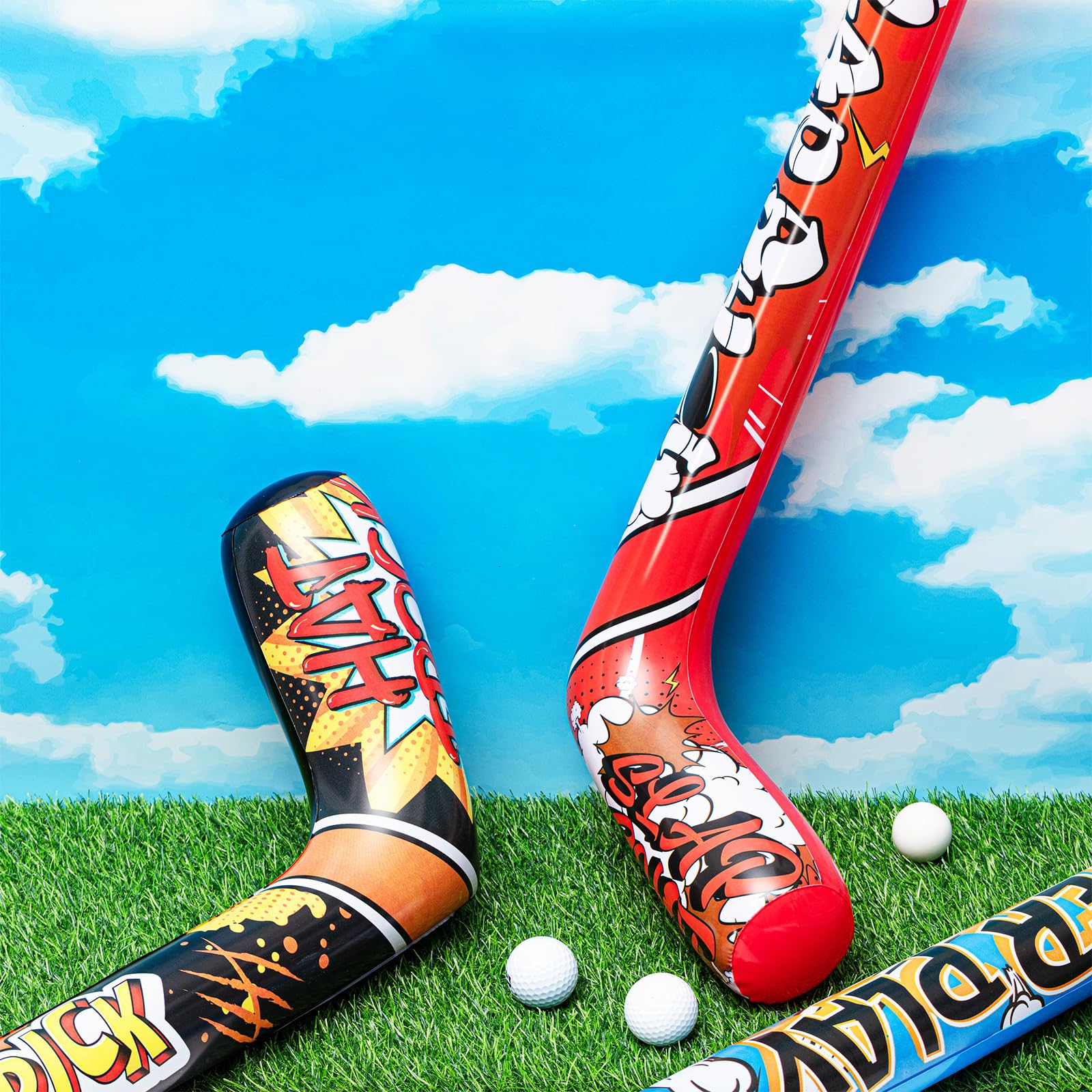 Deekin Set of 4 Inflatable Hockey Sticks – 32 Inch Party Favors for Sports Birthdays