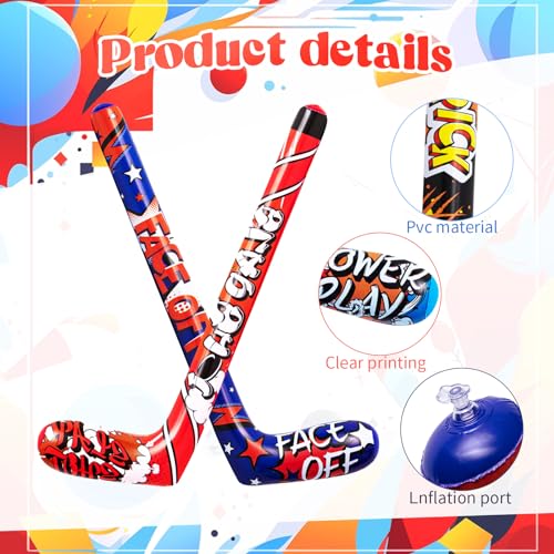 Deekin Set of 4 Inflatable Hockey Sticks – 32 Inch Party Favors for Sports Birthdays