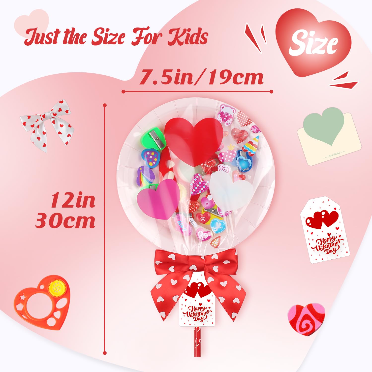 Deerher 28-Pack Valentine's Day Gifts for Kids - Large Pink Container with Rainbow Pencil, Spirograph, Stickers, and Cards for Classroom Exchange
