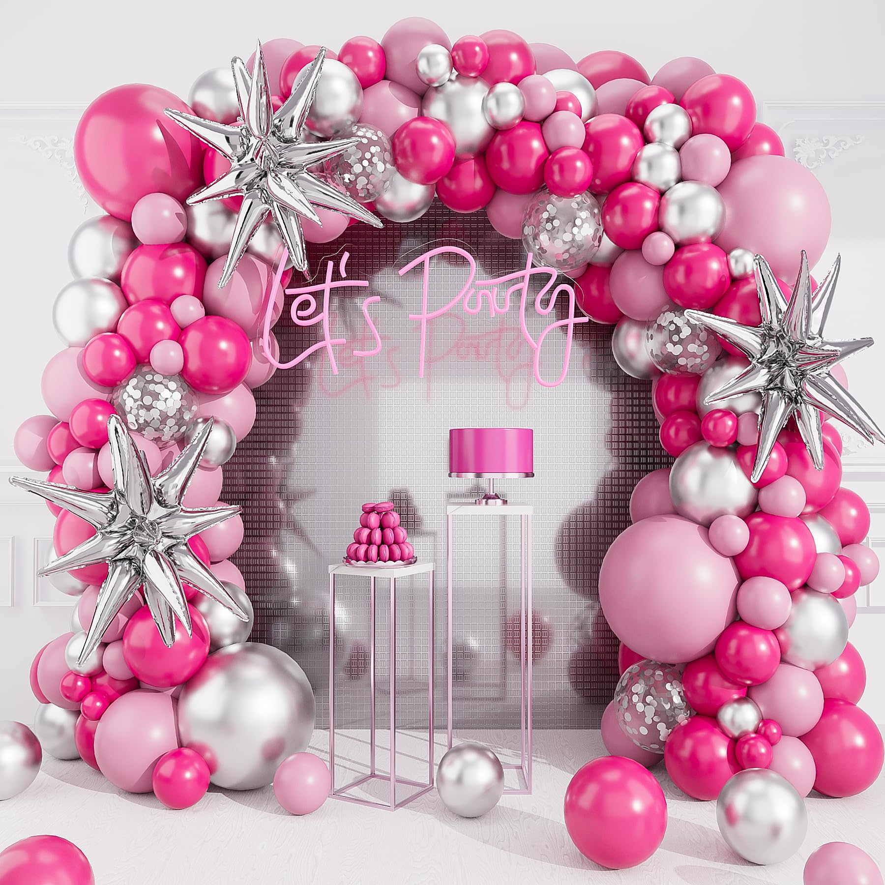 deiiom Hot Pink & Silver Balloon Arch Garland Kit – 127pcs for Princess Birthday, Baby Shower, Anniversary Party Decor