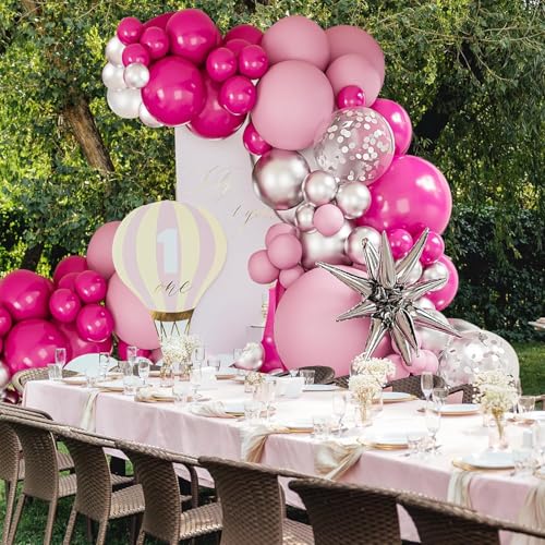 deiiom Hot Pink & Silver Balloon Arch Garland Kit – 127pcs for Princess Birthday, Baby Shower, Anniversary Party Decor