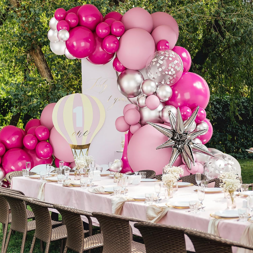 deiiom Hot Pink & Silver Balloon Arch Garland Kit – 127pcs for Princess Birthday, Baby Shower, Anniversary Party Decor