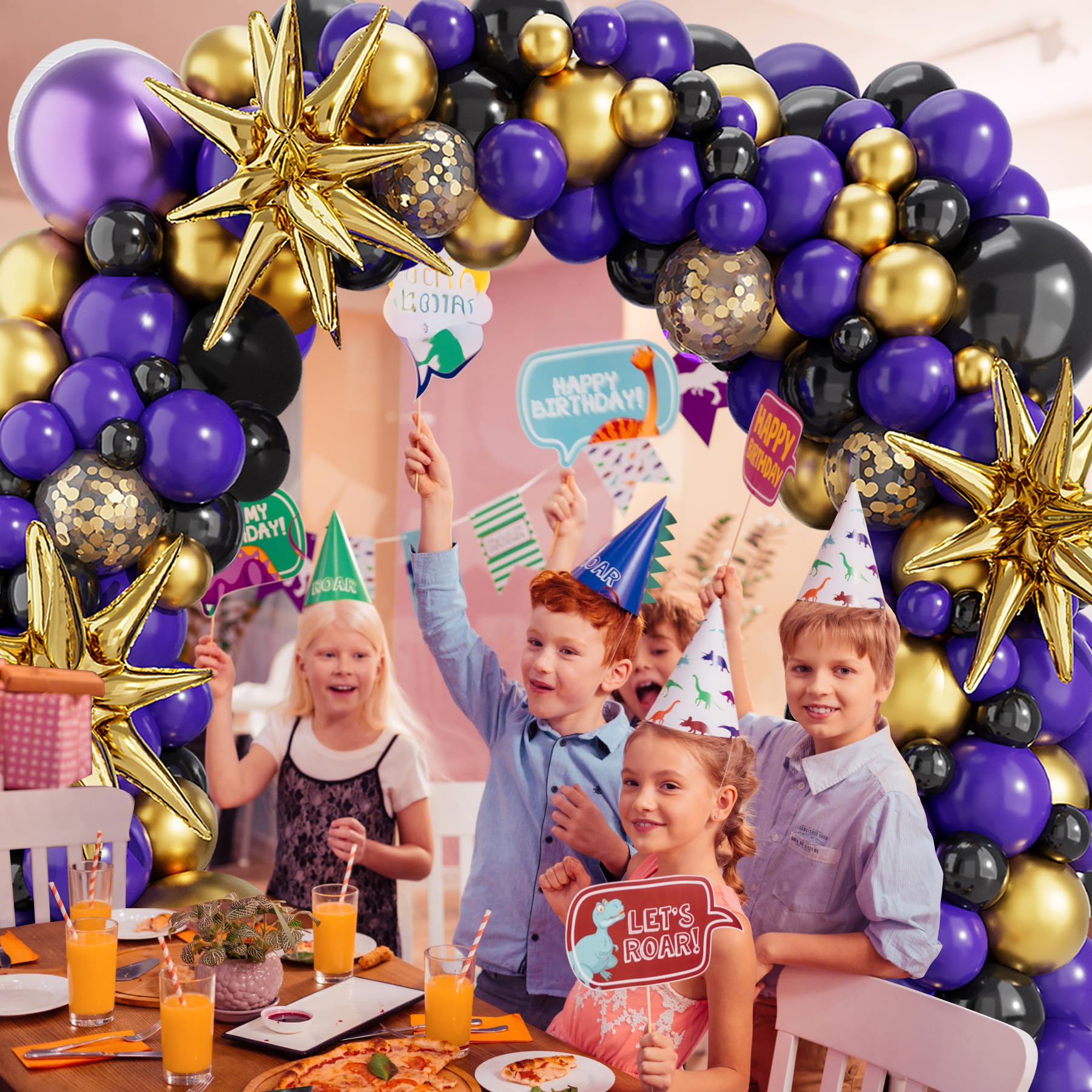 deiiom Purple Black Balloon Arch Kit – 127 Pieces with Metallic Gold Star Foil for Graduation, Birthday, Easter