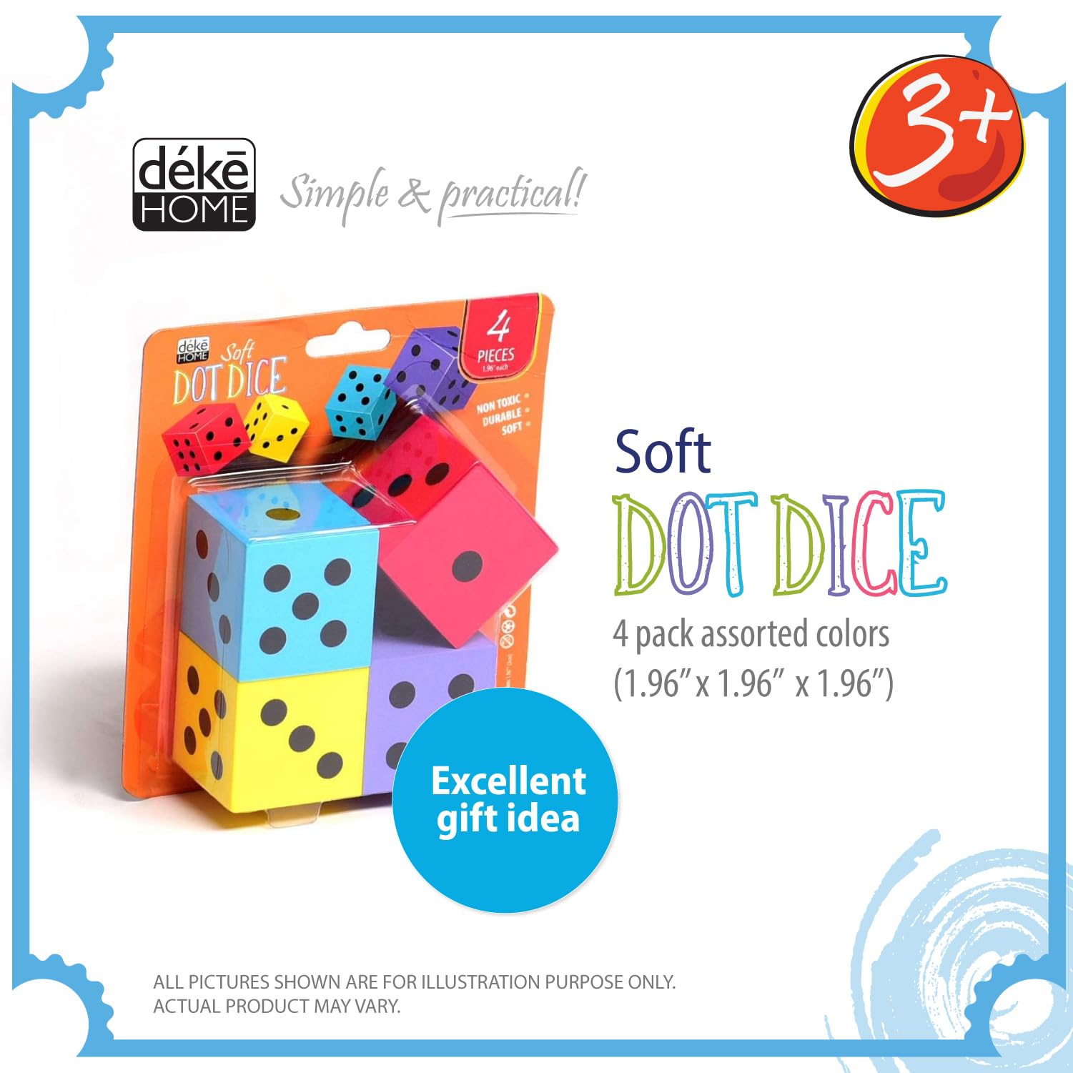 Deke Home Foam Dice Set (Pack of 4) - Large 1.96-Inch, Quiet, Non-Toxic EVA Dice for Classroom Math & Counting Games
