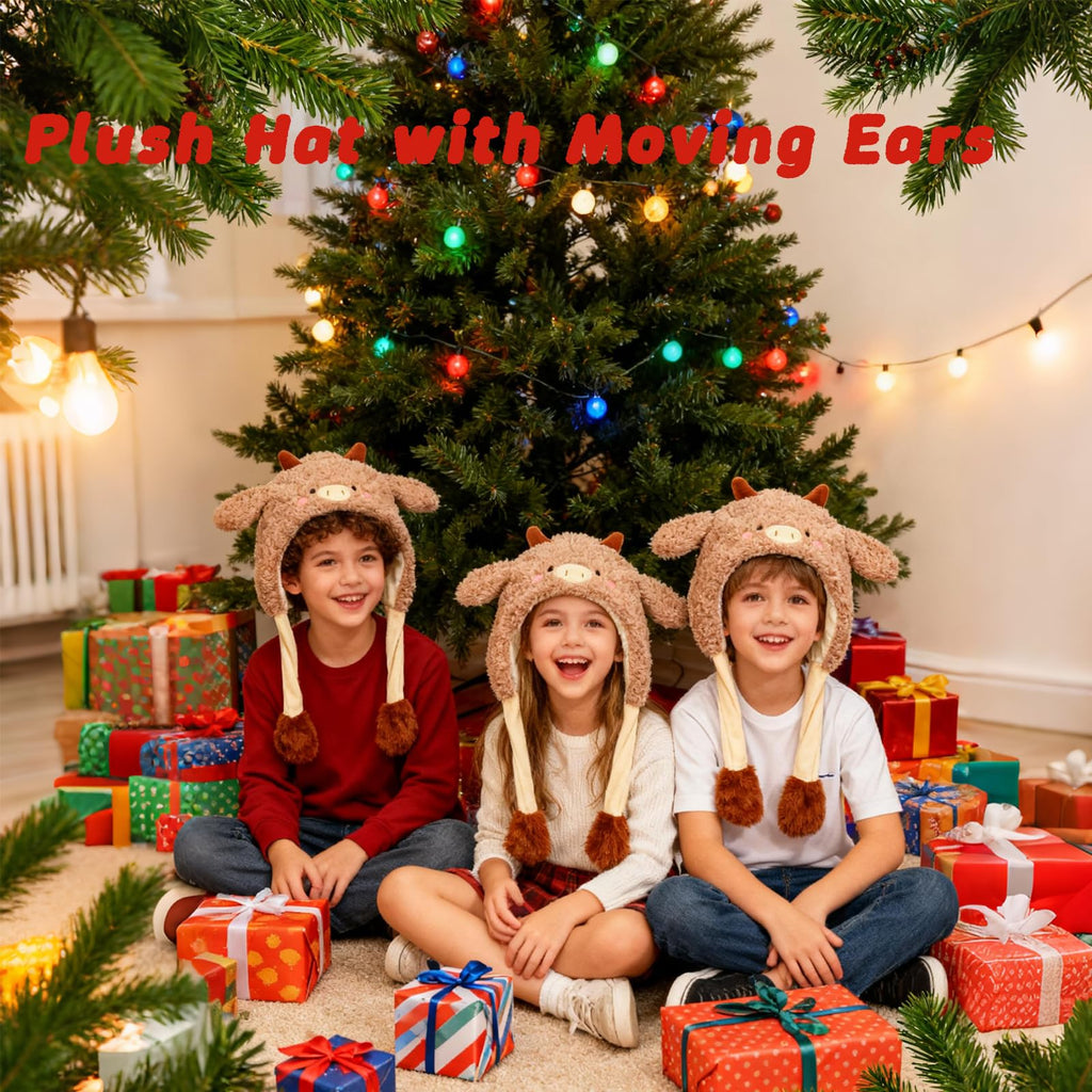 Deletoys Animal Hat with Moving Ears - Fun Plush Cap for Kids and Adults
