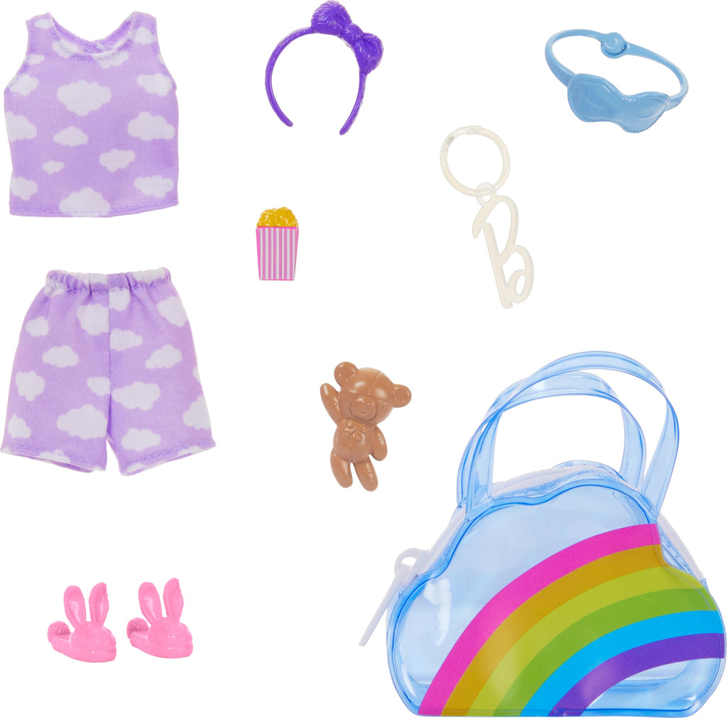 Deluxe Barbie Keychain Rainbow Bag with Pajamas and Slumber Party Accessories