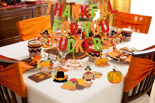 Deneo Glitter Thankful for You Banner – Pre-Assembled Friendsgiving Decoration for Mantel, Fireplace & Wall