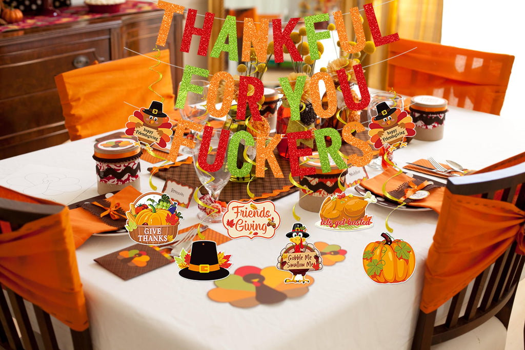 Deneo Glitter Thankful for You Banner – Pre-Assembled Friendsgiving Decoration for Mantel, Fireplace & Wall