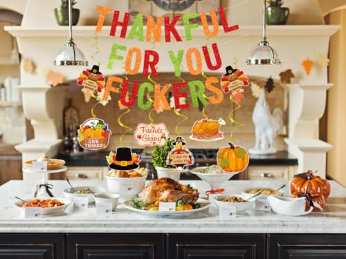 Deneo Glitter Thankful for You Banner – Pre-Assembled Friendsgiving Decoration for Mantel, Fireplace & Wall