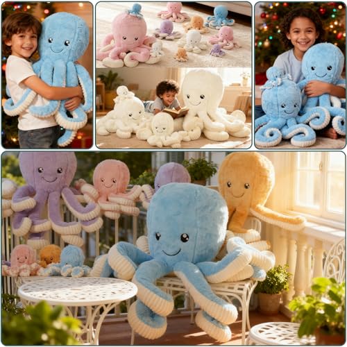 DENTRUN Giant Octopus Plush Toy – 5 Colors & 4 Sizes, Ultra-Soft Cuddly Sea Animal Stuffed Doll for Kids and Adults