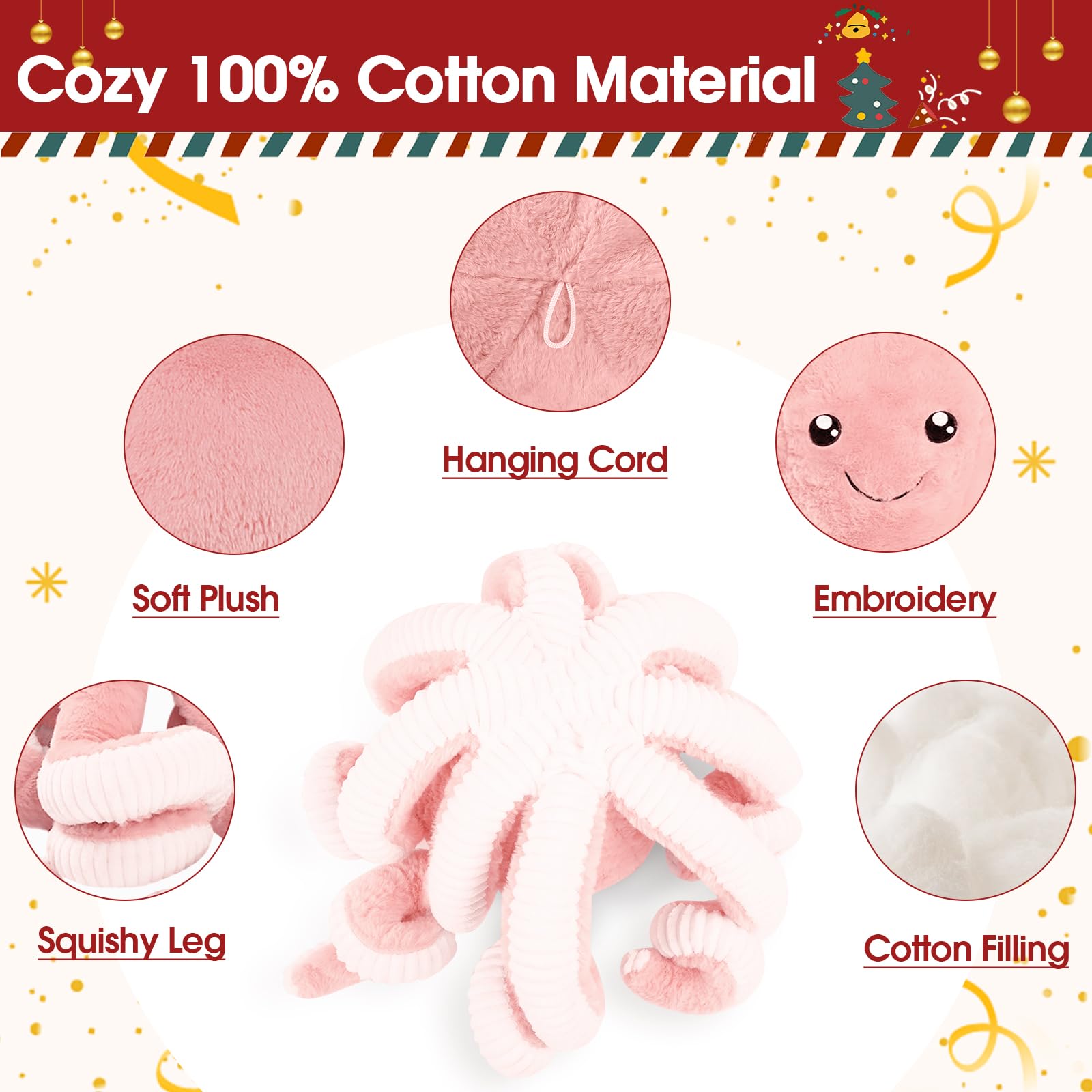 DENTRUN Giant Octopus Plush Toy – 5 Colors & 4 Sizes, Ultra-Soft Cuddly Sea Animal Stuffed Doll for Kids and Adults
