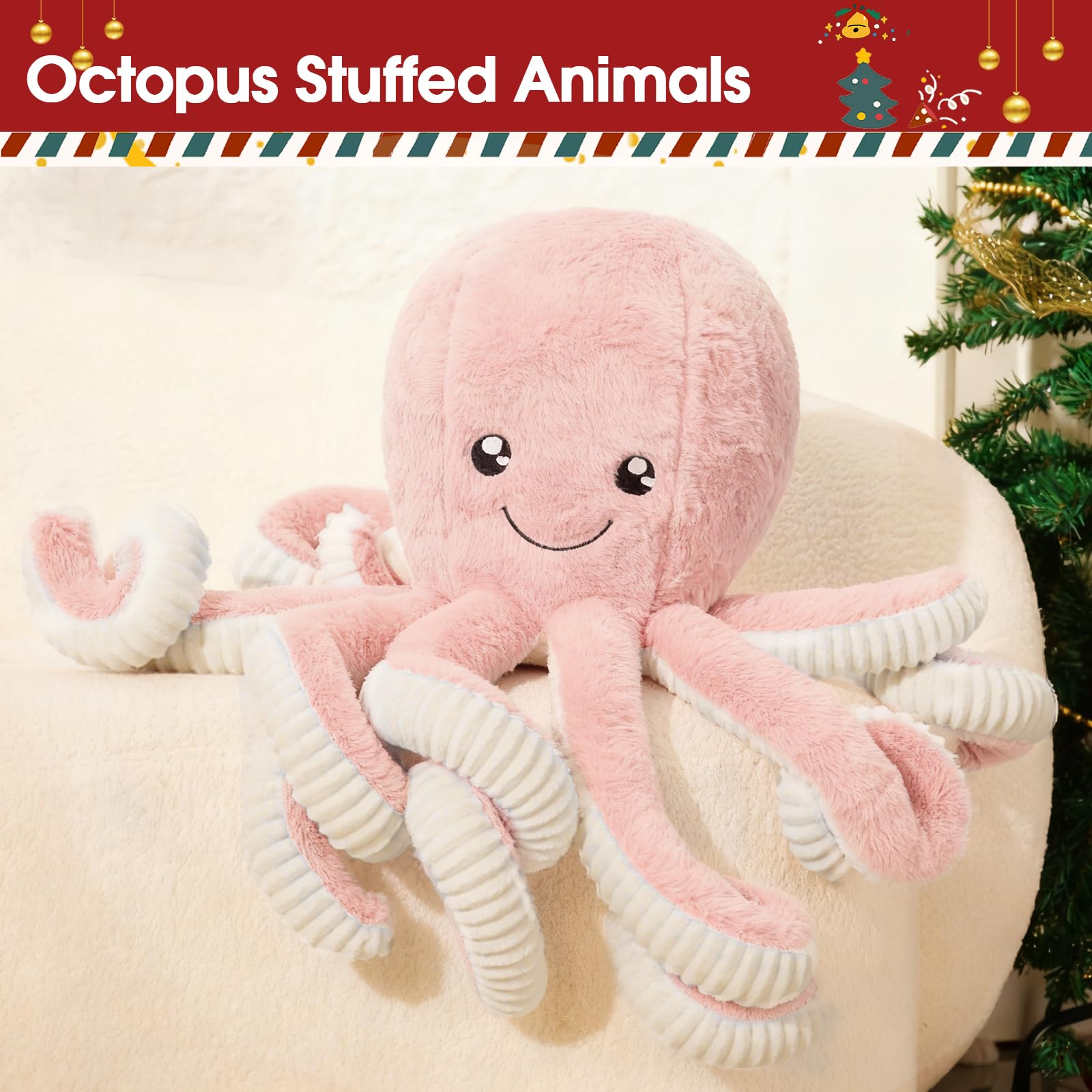 DENTRUN Giant Octopus Plush Toy – 5 Colors & 4 Sizes, Ultra-Soft Cuddly Sea Animal Stuffed Doll for Kids and Adults