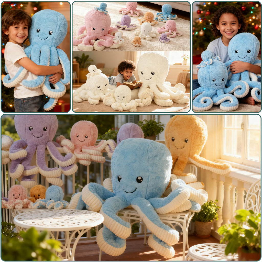 DENTRUN Giant Octopus Stuffed Animal - Soft Plush Toy in 5 Colors and 4 Sizes, Cuddly Sea Animal Doll for Kids and Adults
