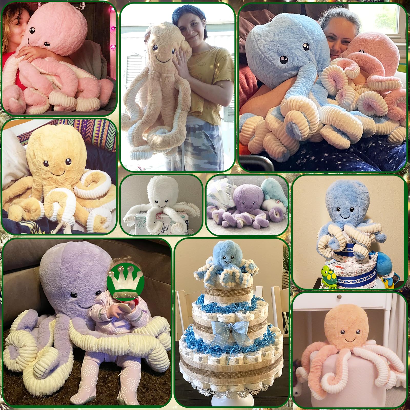 DENTRUN Giant Octopus Stuffed Animal - Soft Plush Toy in 5 Colors and 4 Sizes, Cuddly Sea Animal Doll for Kids and Adults