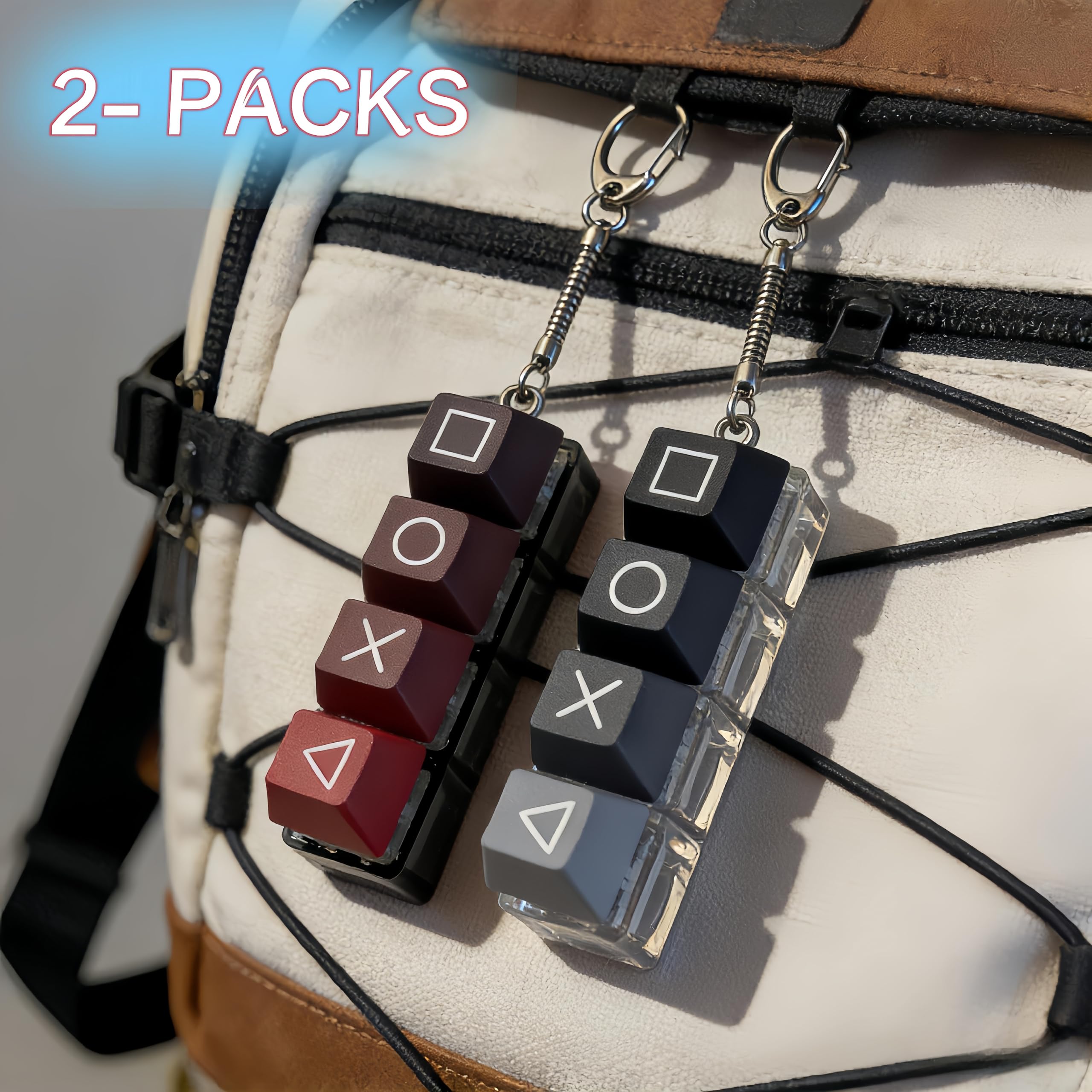 Derkiewn 2-Pack Keyboard Fidget Toy Keychain – 4-in-1 Clicker Stress Relief for Work or Travel