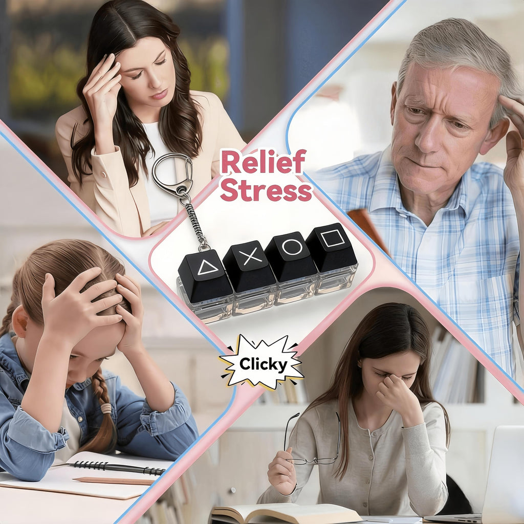 Derkiewn 2-Pack Keyboard Fidget Toy Keychain – 4-in-1 Clicker Stress Relief for Work or Travel