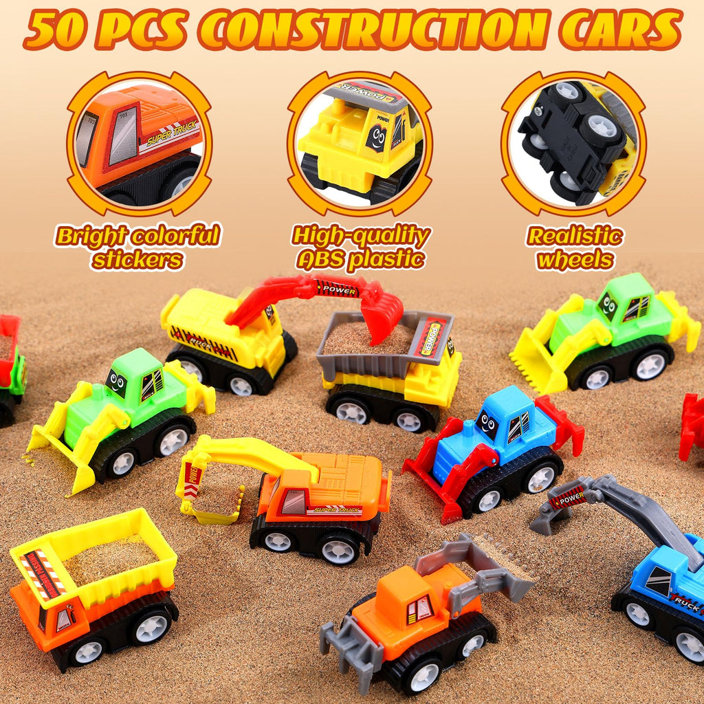 DERTE 15-Pack Mini Construction Vehicle Set – Pull-Back Toy Cars for Kids