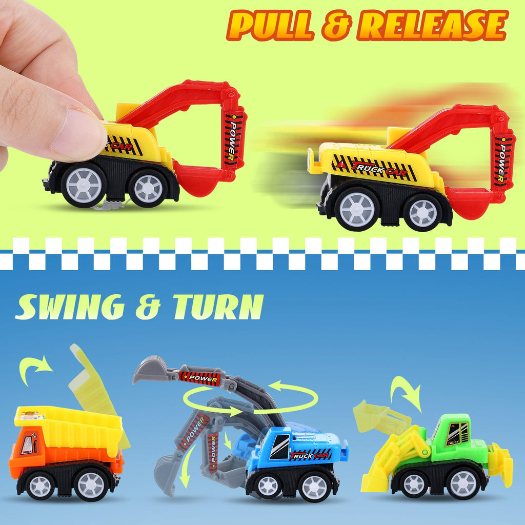 DERTE 15-Pack Mini Construction Vehicle Set – Pull-Back Toy Cars for Kids