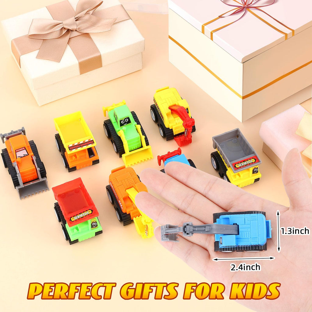 DERTE 15-Pack Mini Construction Vehicle Set – Pull-Back Toy Cars for Kids