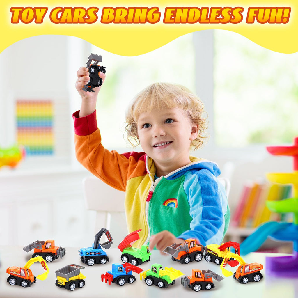 DERTE 15-Pack Mini Construction Vehicle Set – Pull-Back Toy Cars for Kids