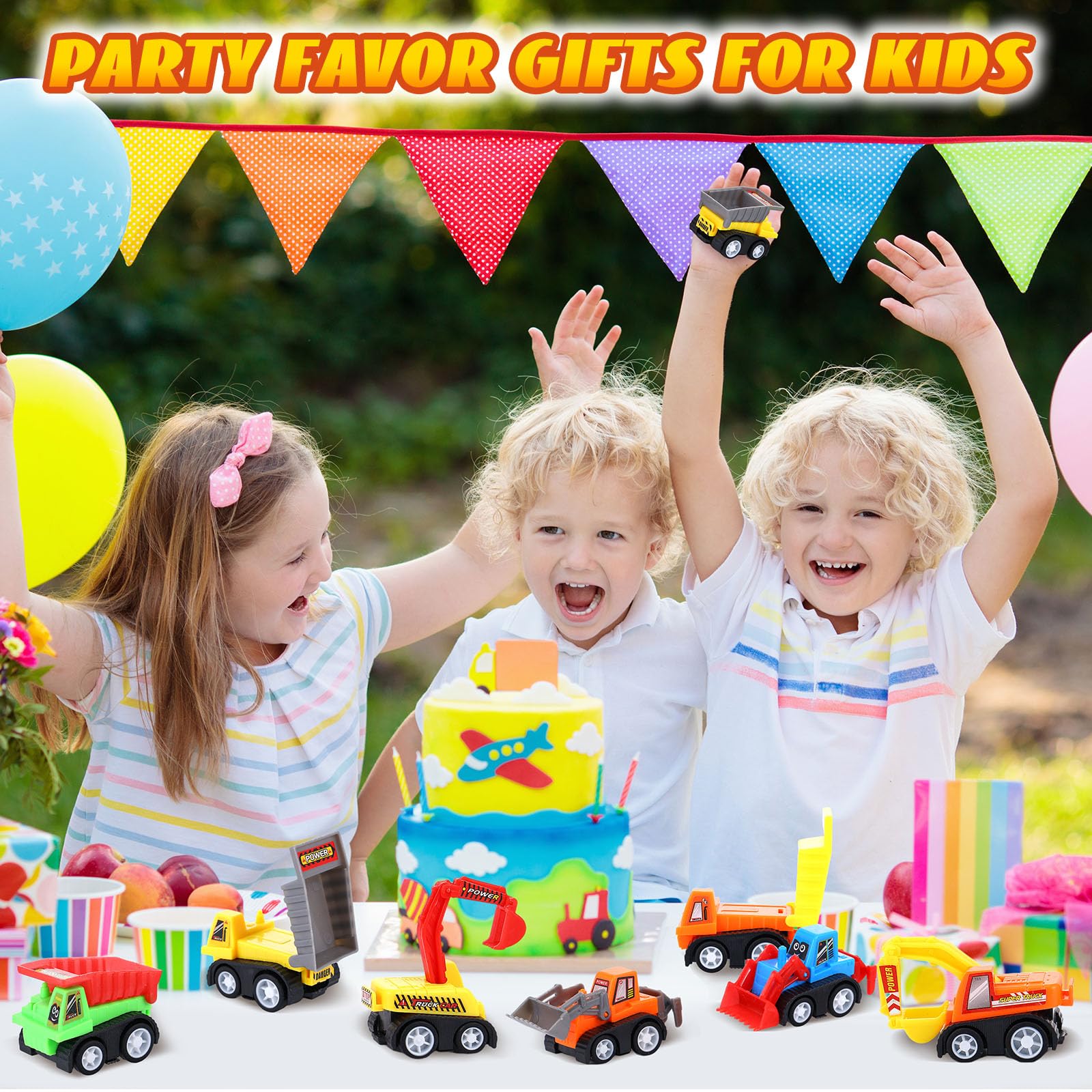 DERTE 15-Pack Mini Construction Vehicle Set – Pull-Back Toy Cars for Kids