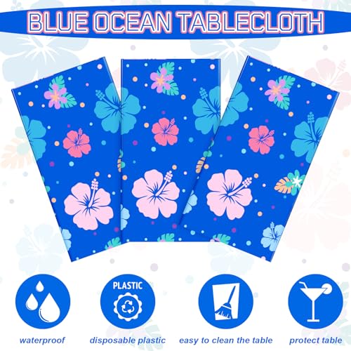 DERTE 3-Pack Blue Alien Hawaiian Birthday Tablecloth – Disposable Plastic Waterproof Rectangular Table Covers