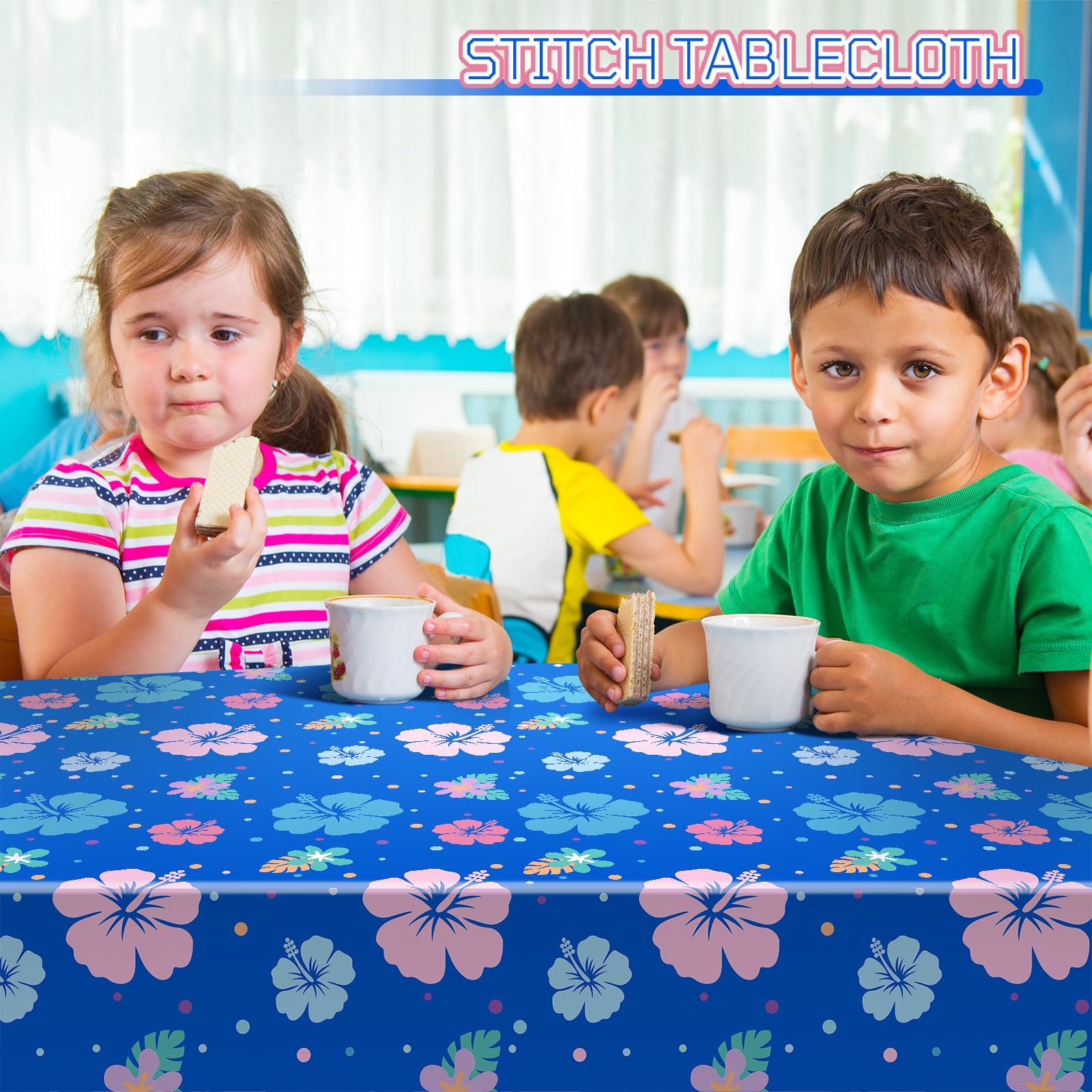 DERTE 3-Pack Blue Alien Hawaiian Birthday Tablecloth – Disposable Plastic Waterproof Rectangular Table Covers