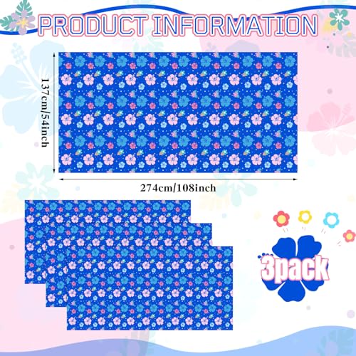 DERTE 3-Pack Blue Alien Hawaiian Birthday Tablecloth – Disposable Plastic Waterproof Rectangular Table Covers