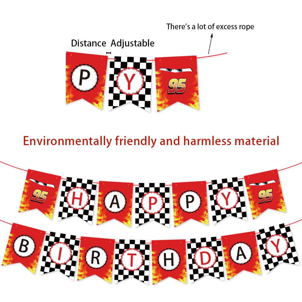 Derzhssg Race Car Birthday Banner - Checkered Flag Party Decor with Ribbon & Needle