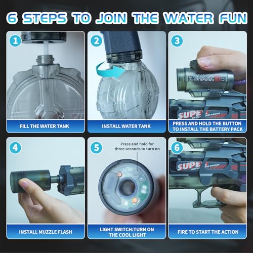 Deserthome Electric Water Gun with LED Lights, 32ft Range, Auto & Manual Modes – Gray