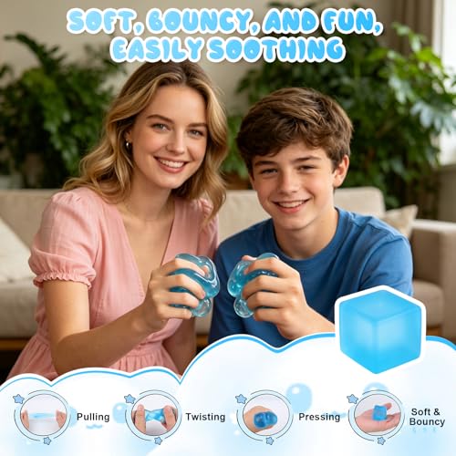 DESKPAL 6-Pack Squishy Ice Cube Stress Relievers – Blue Silicone Fidget Toys for Adults