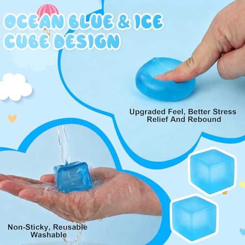 DESKPAL 6-Pack Squishy Ice Cube Stress Relievers – Blue Silicone Fidget Toys for Adults