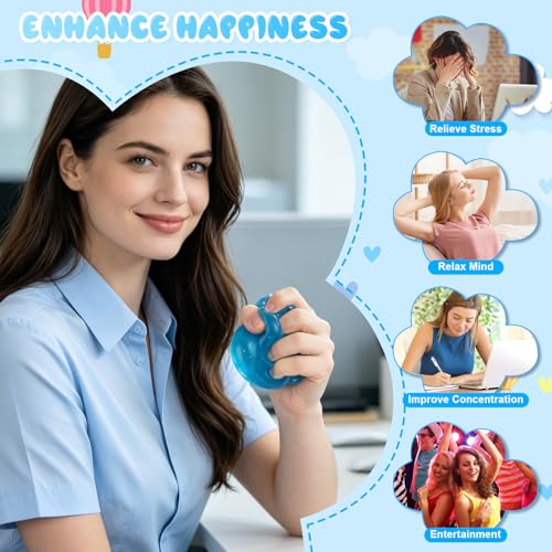 DESKPAL 6-Pack Squishy Ice Cube Stress Relievers – Blue Silicone Fidget Toys for Adults