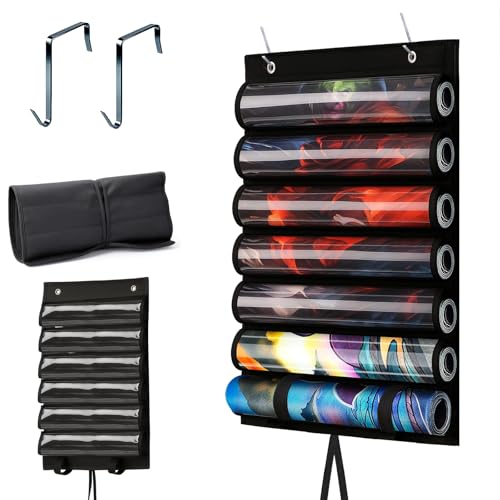 DHRRDE 6-Tube Playmat Organizer – Hanging Storage for MTG, TCG Mats with 2 Hooks and Clear Sleeves