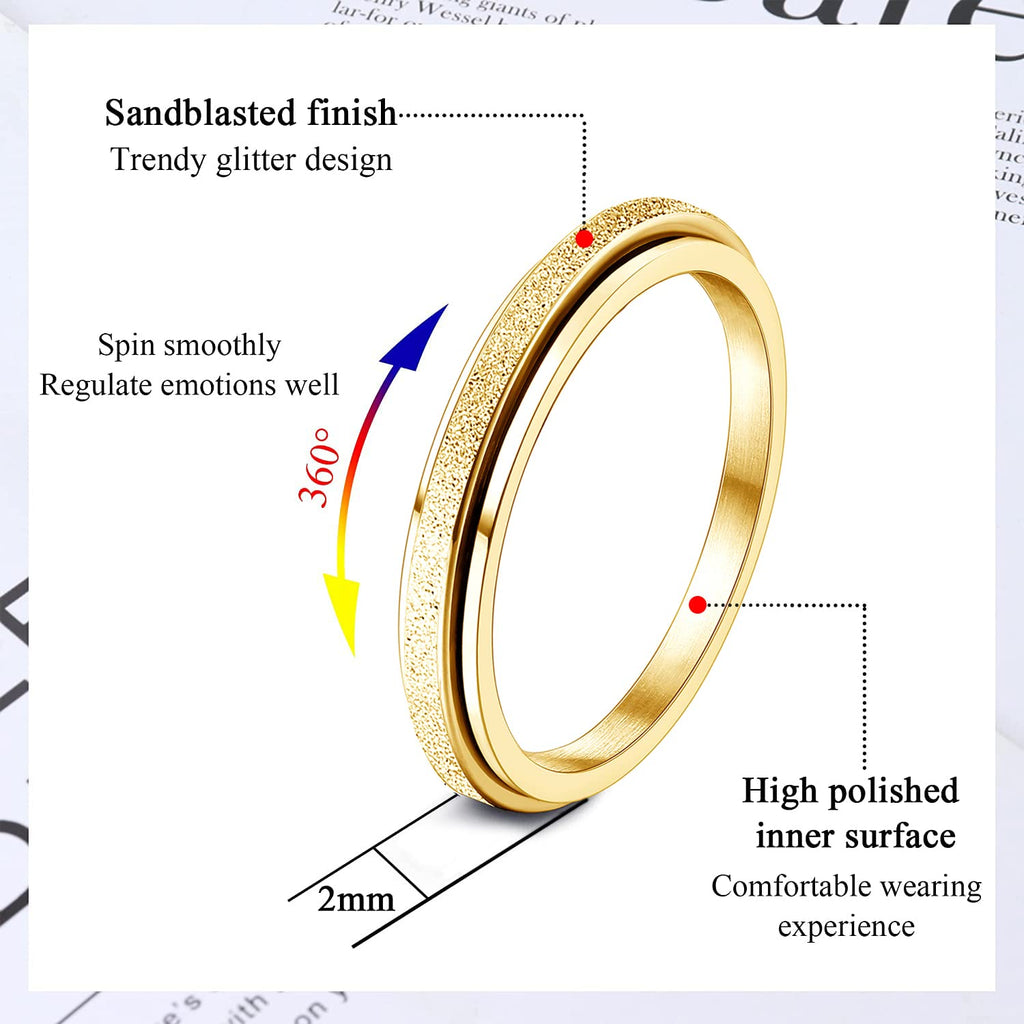 Diamday Fidget Ring for Anxiety Relief - 4mm Titanium Steel Spinner Ring with Glitter Sandblast Finish
